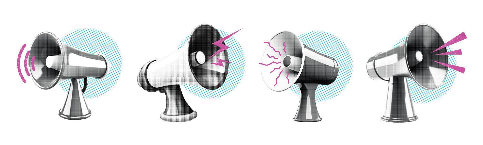 Halftone black loudspeaker set vector