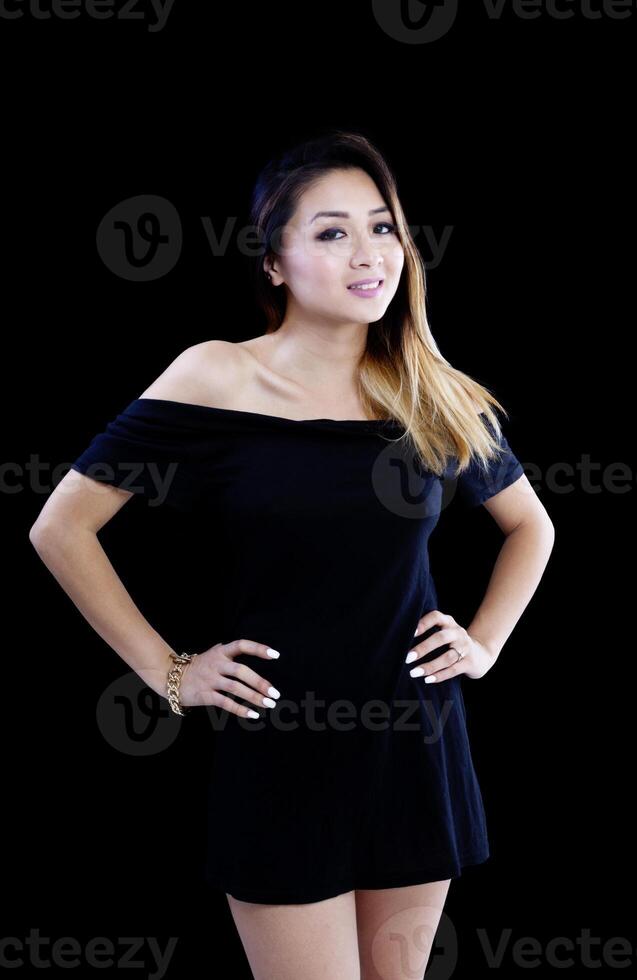 Asian American Woman Little Black Dress Standing photo