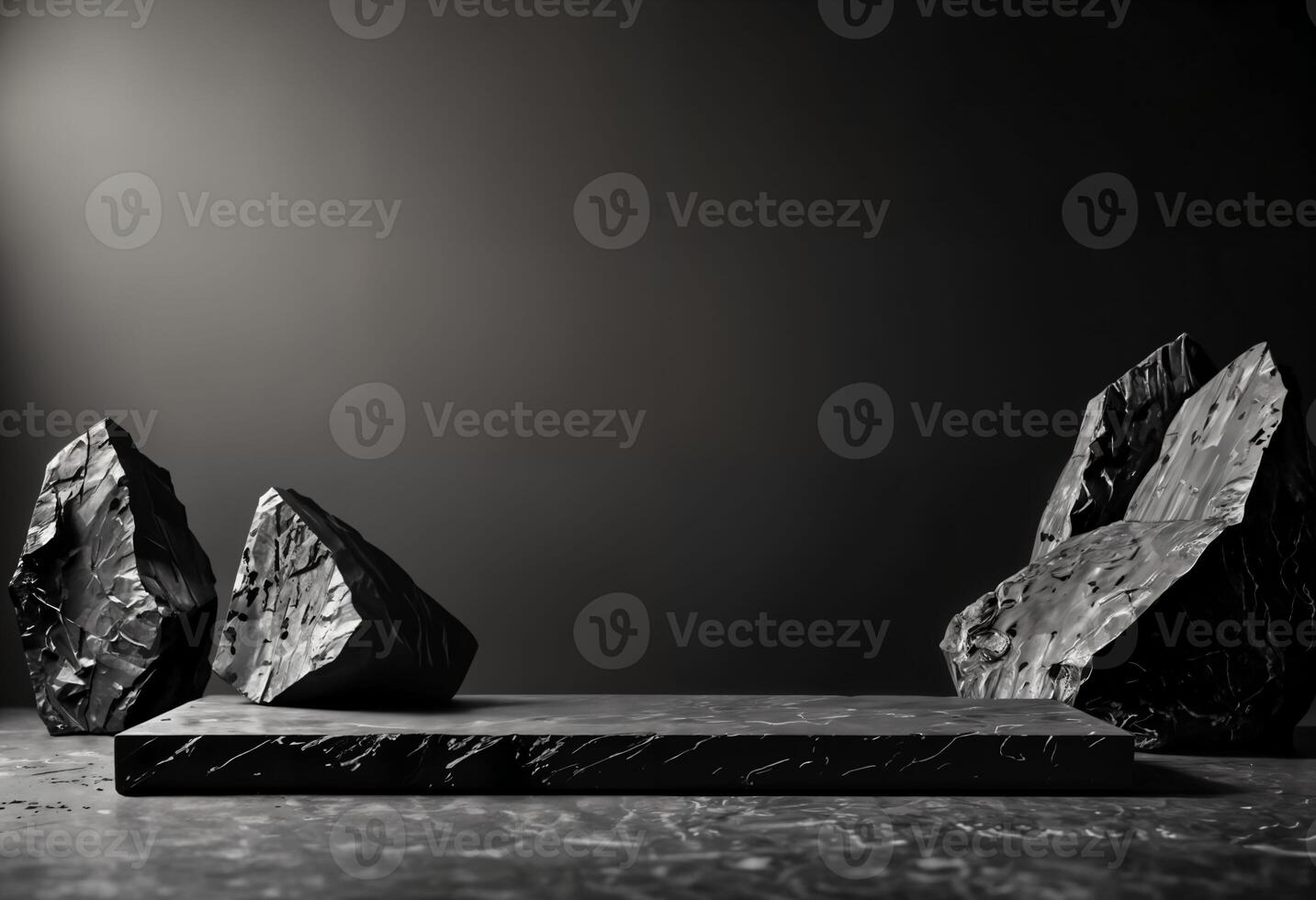 AI generated Dark Stone Podium Minimalist Showcase with Geometric Texture photo