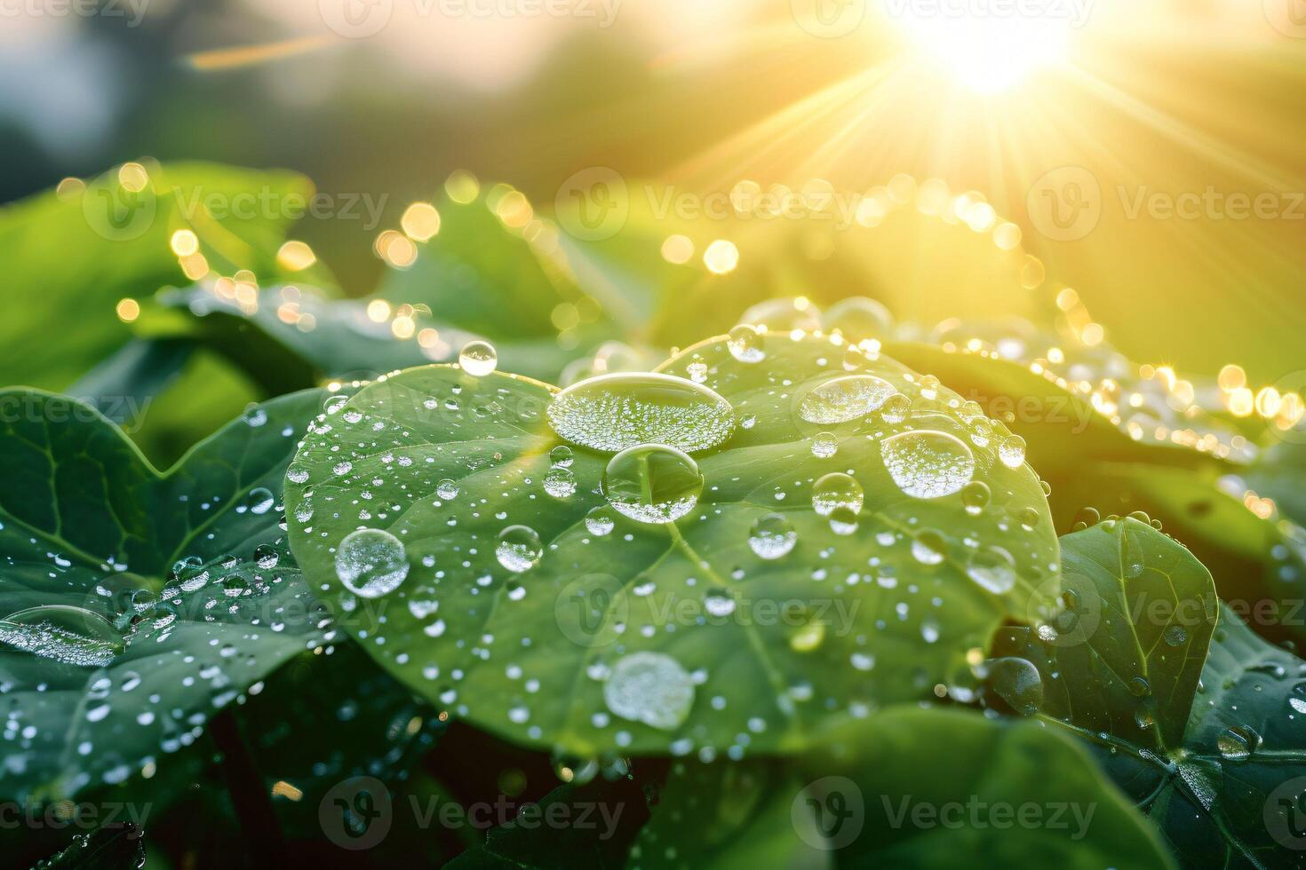 AI generated Capturing the Freshness and Beauty of Foliage in Nature with Dew Drops photo