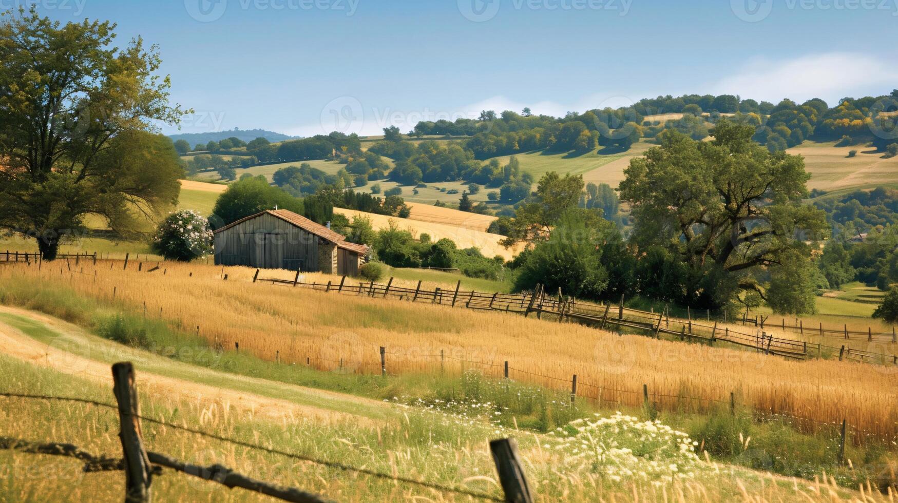 AI generated The Idyllic Charm of Rustic Countryside Scenery photo