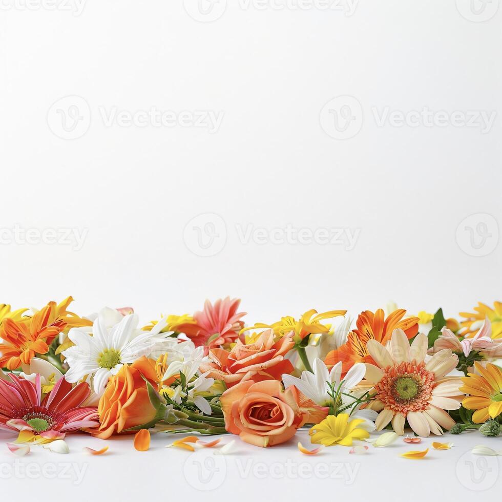 AI generated Vibrant Bunch of Assorted Flowers on Pristine Soft Background photo