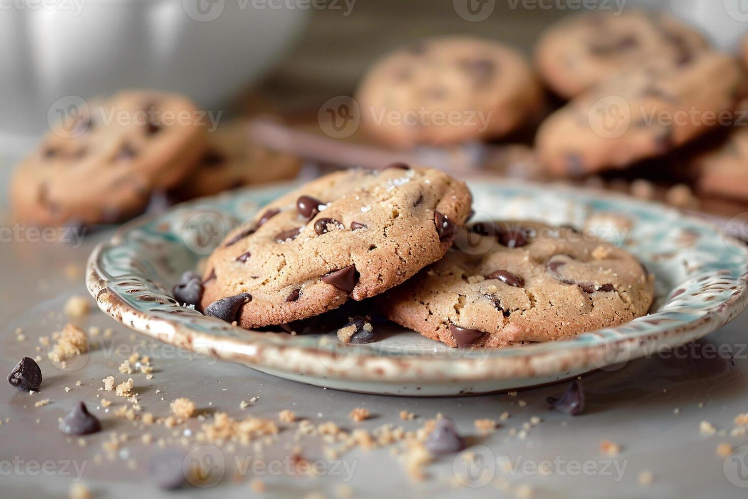AI generated Freshly Baked Chocolate Chip Cookies The Tempting Homemade Treat photo