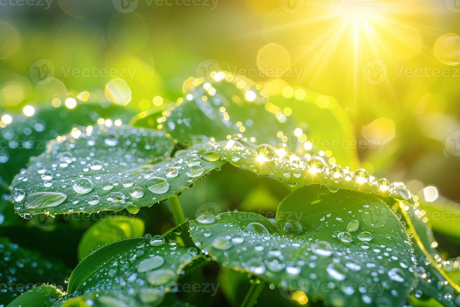 AI generated Capturing the Freshness and Beauty of Foliage in Nature with Dew Drops photo