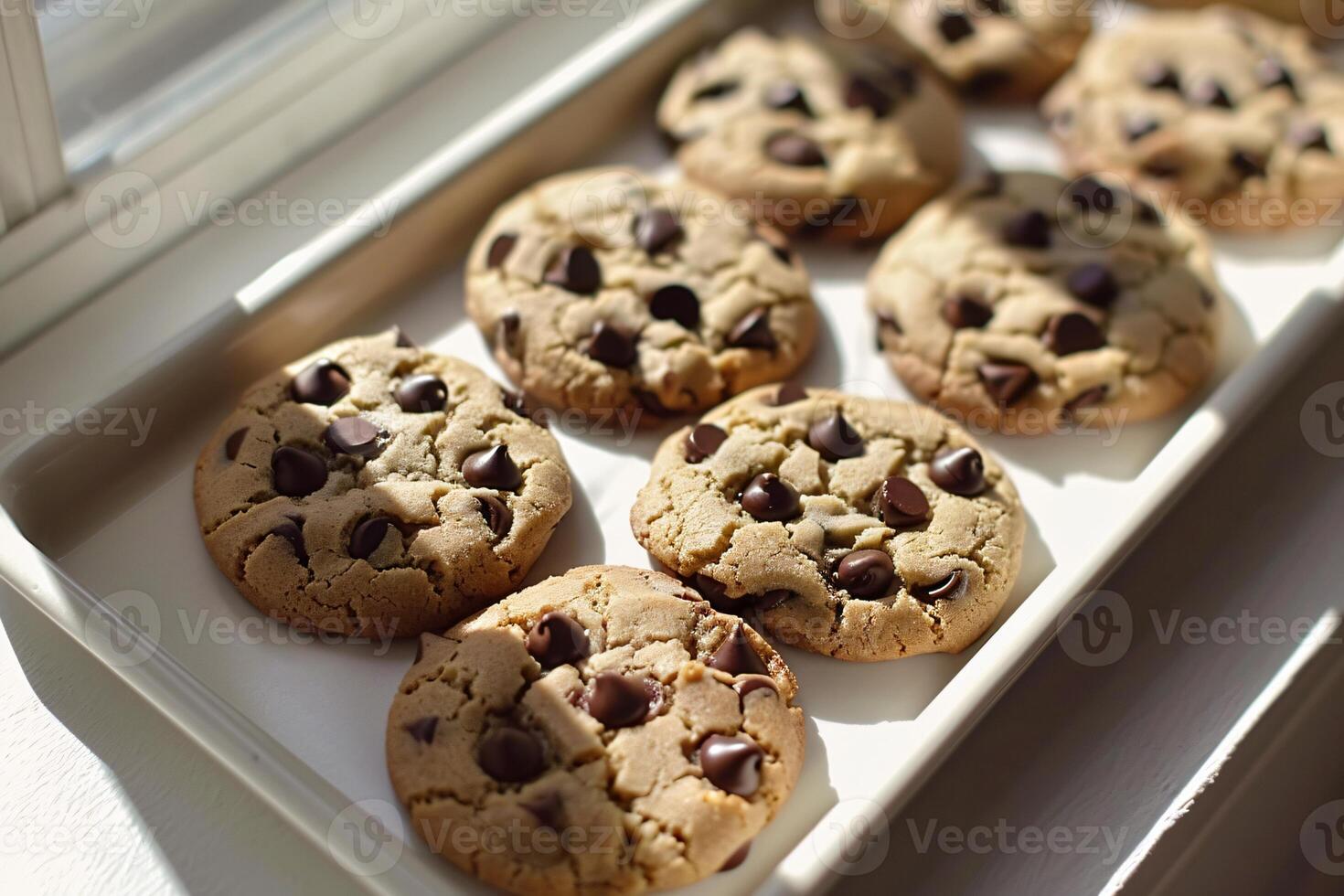 AI generated Freshly Baked Chocolate Chip Cookies The Tempting Homemade Treat photo