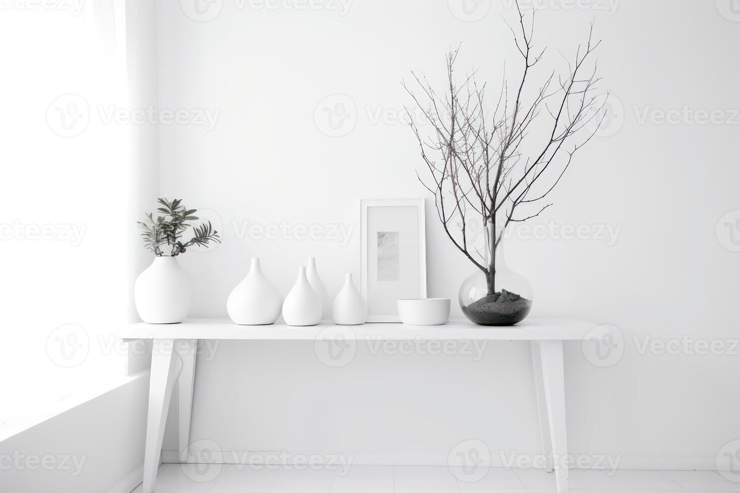 AI generated Beautiful details in stylish white interior. Generative AI photo