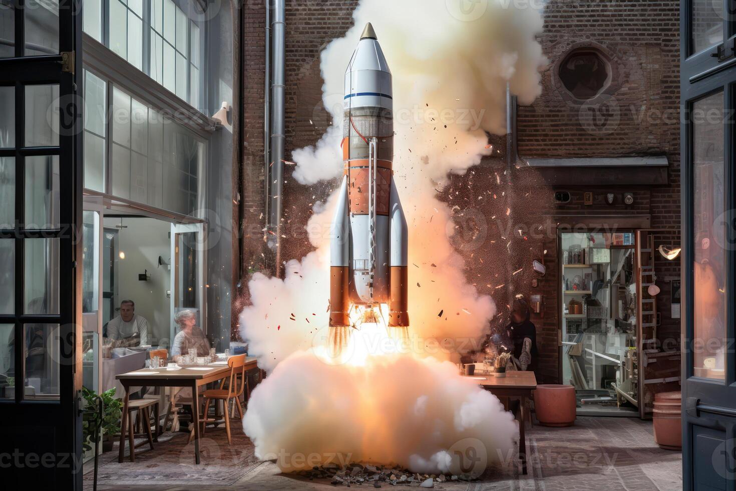 AI generated Rocket takes off from laboratory. Generative AI photo