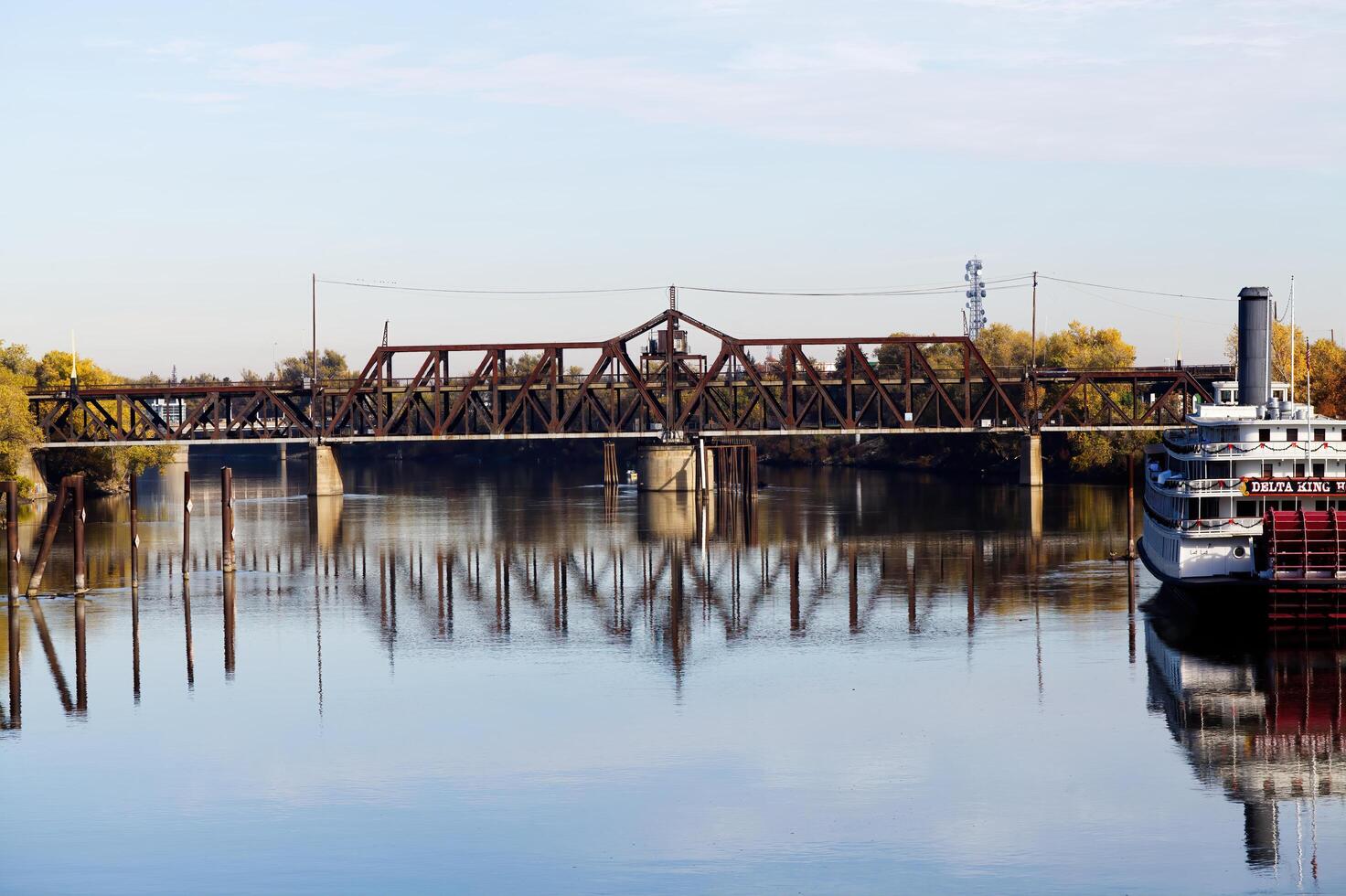 Sacramento, CA, 2012 - Railroad Bridge Over Sacramento River With Reflection photo