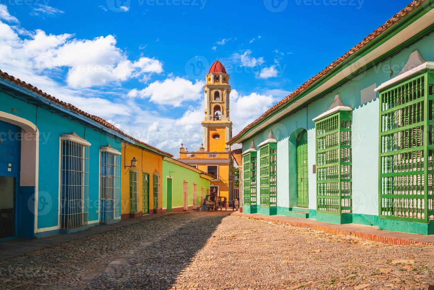 street view with the Iglesia y Convento de San Francisco in Trinidad, Cuba photo