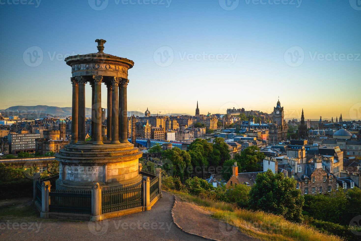 dugald monument at calton hill in edinburgh, scotland, united kingdom photo