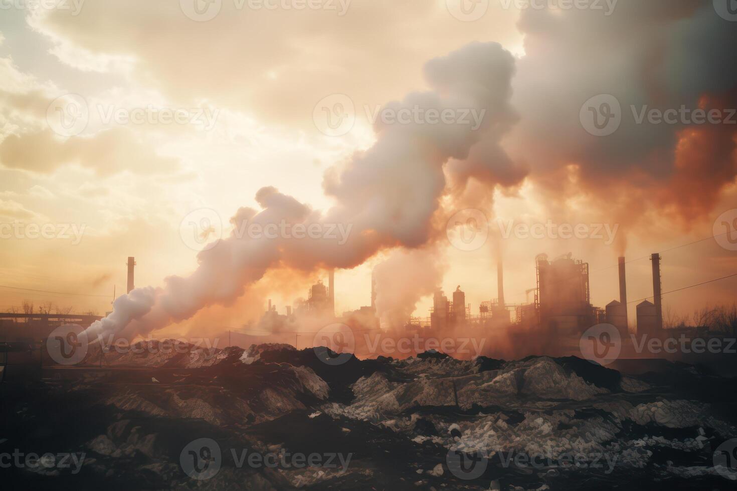 AI generated Air and planet pollution, landscape with smoking factory.. Generative AI photo