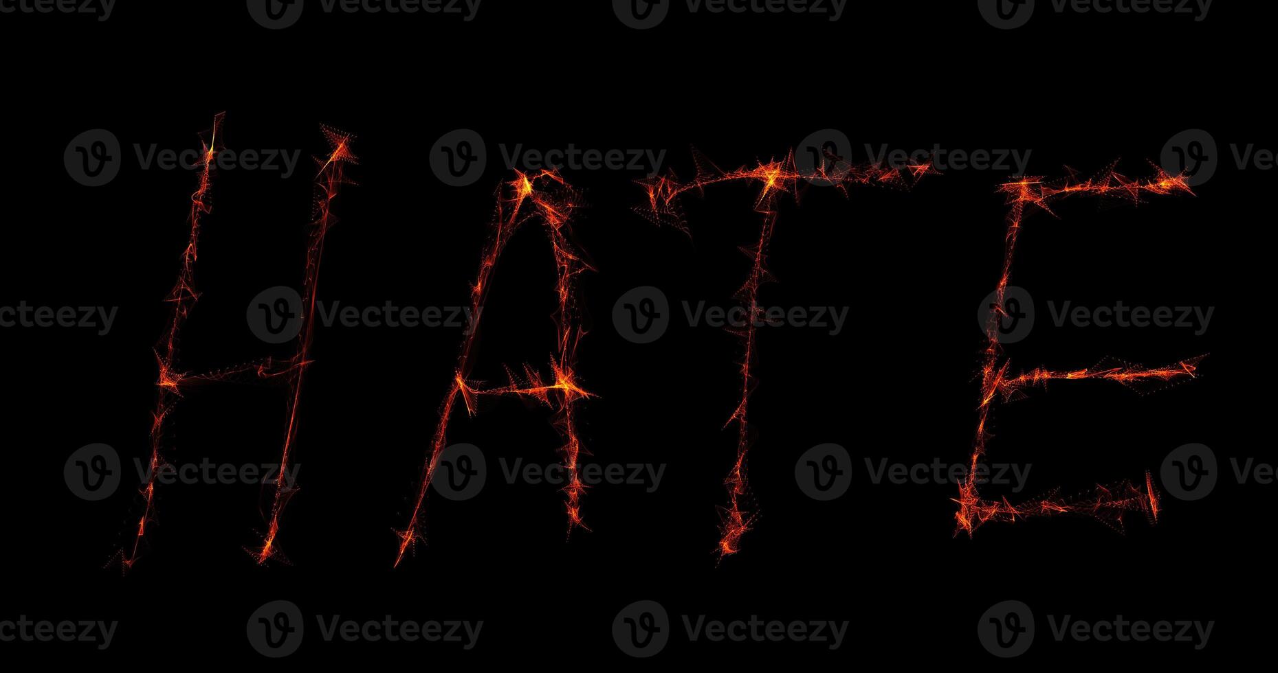 Word HATE In Flame-Like Lines On Dark Background photo