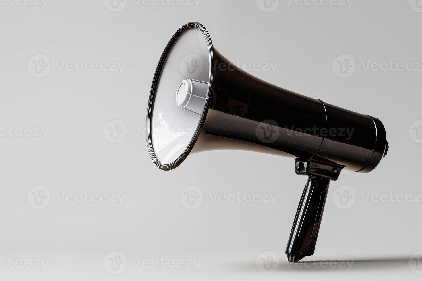 AI generated Black Loudspeaker on white background with copy space. Loud Speaker on banner for sales and advertisements with empty place for text. Megaphone announce elements for collages in y2k style photo