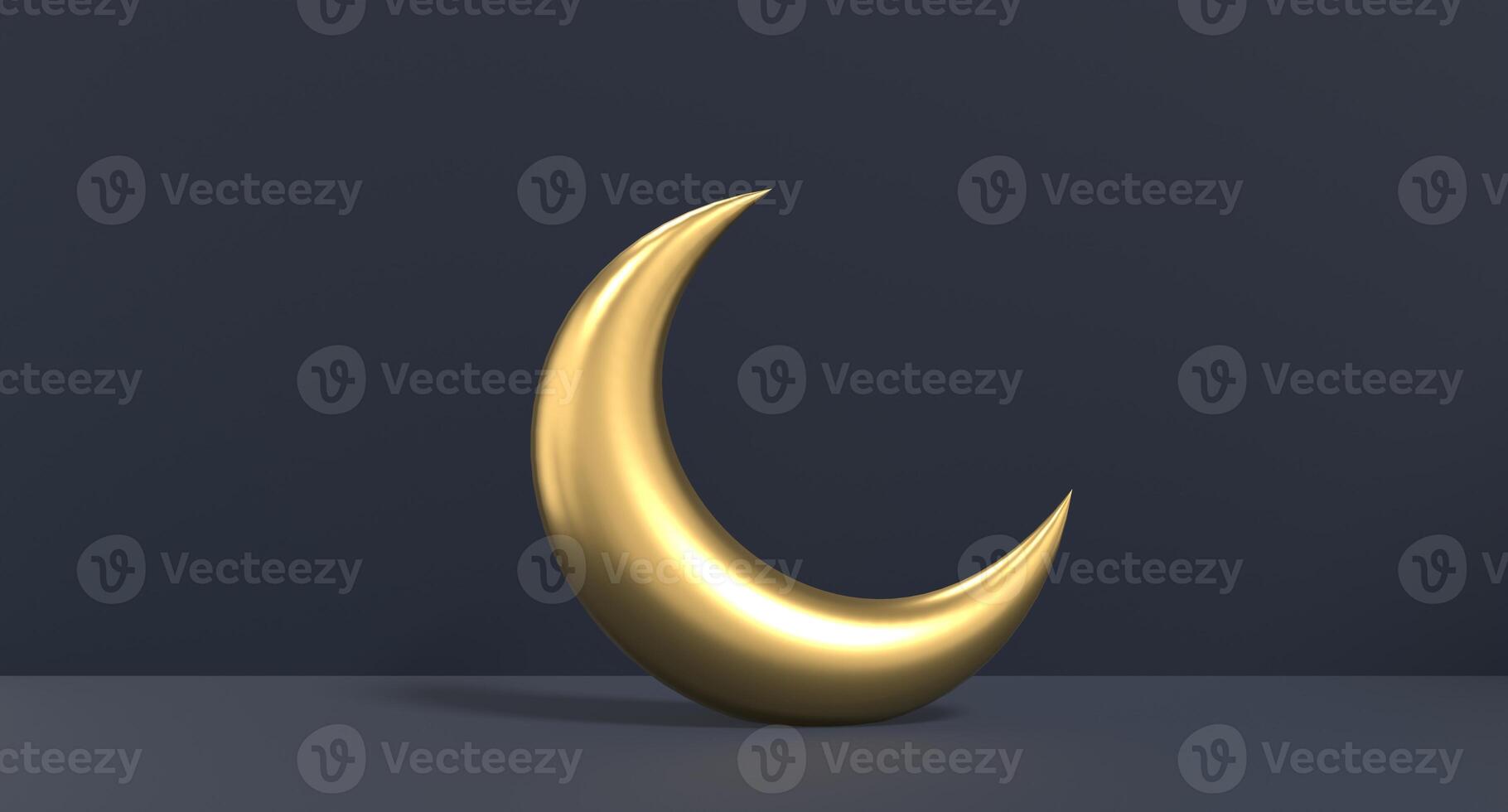 Islamic crescent moon icon. Gold crescent moon. Symbol shape design for islamic, religion, ramadan and eid concept photo