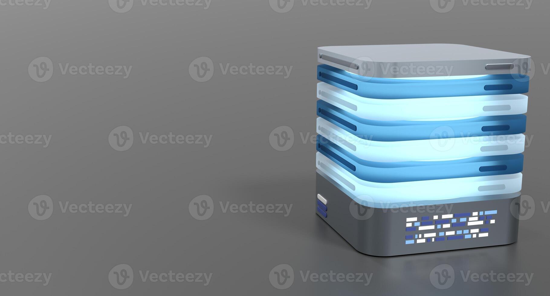 3D server icon. Glowing server. Computer server 3d render icon. Cloud computing. 3d render illustration photo