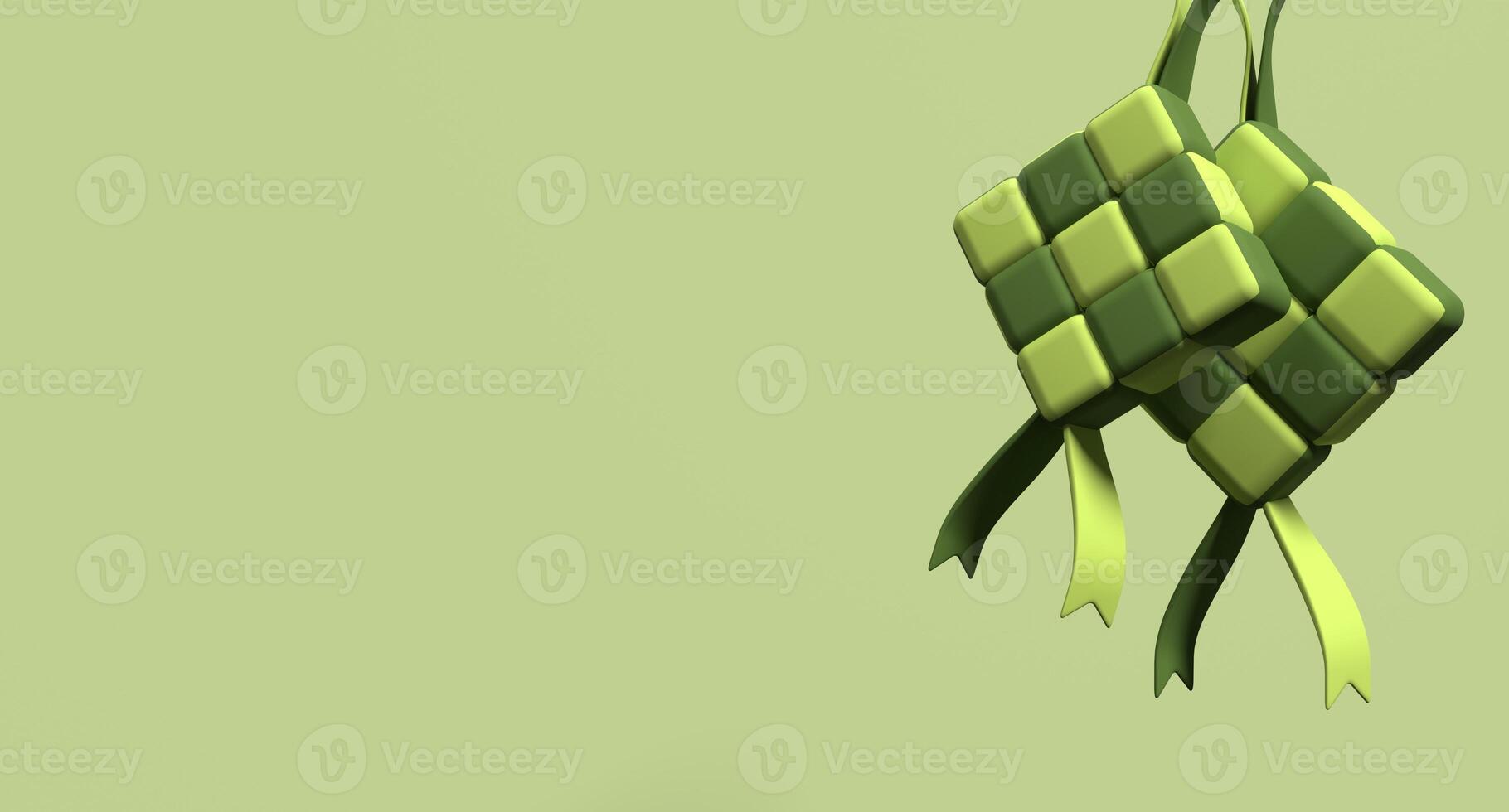 3D rendering of ketupat. Traditional ketupat food. Ketupat 3d render icon. Suitable for Ramadan and Eid decoration photo