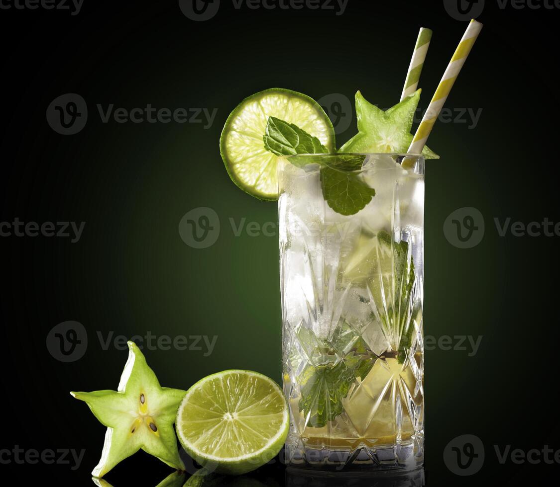 a glass of mojito with lime and mint photo