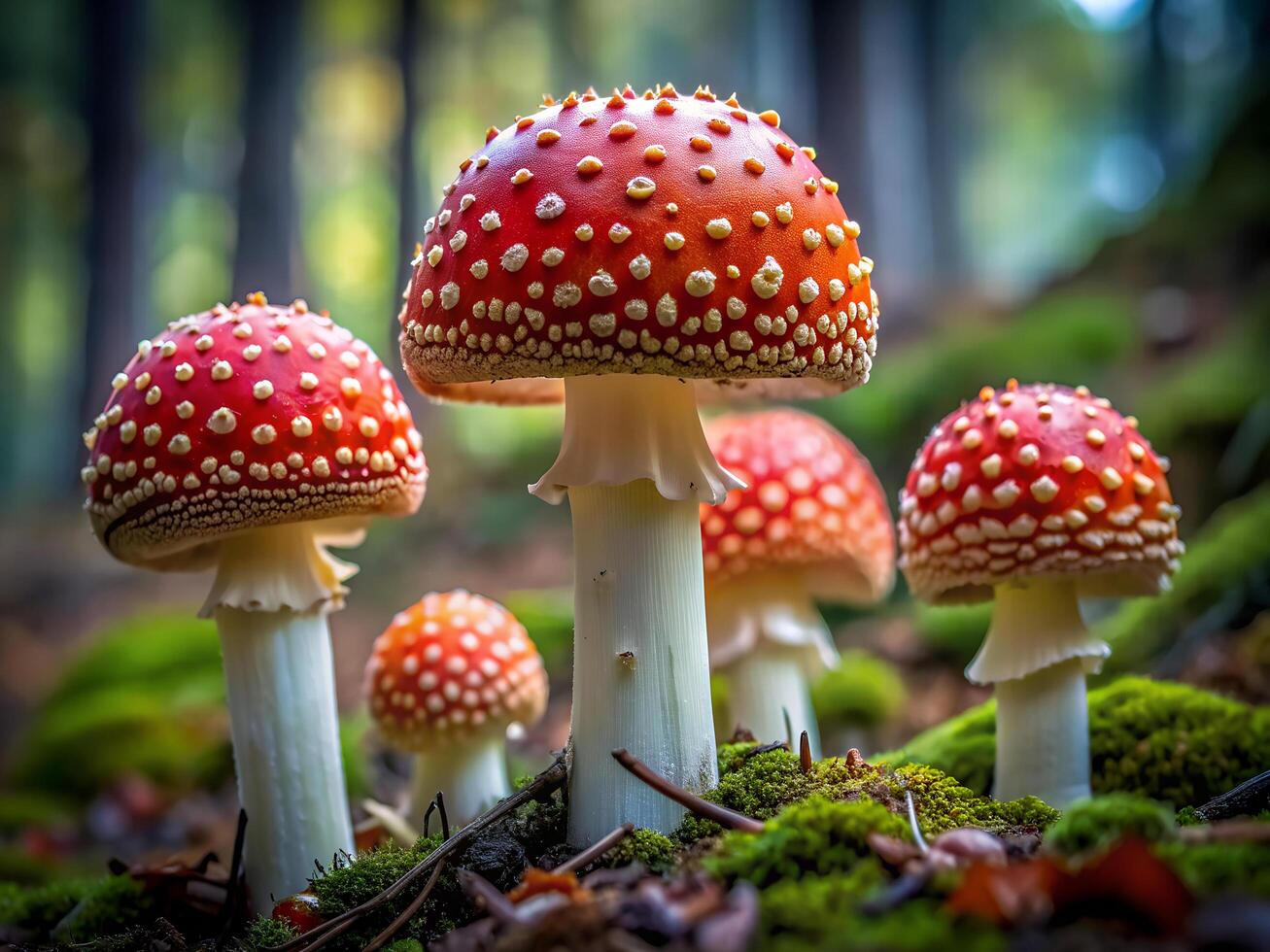 AI generated Fly agaric mushrooms photo