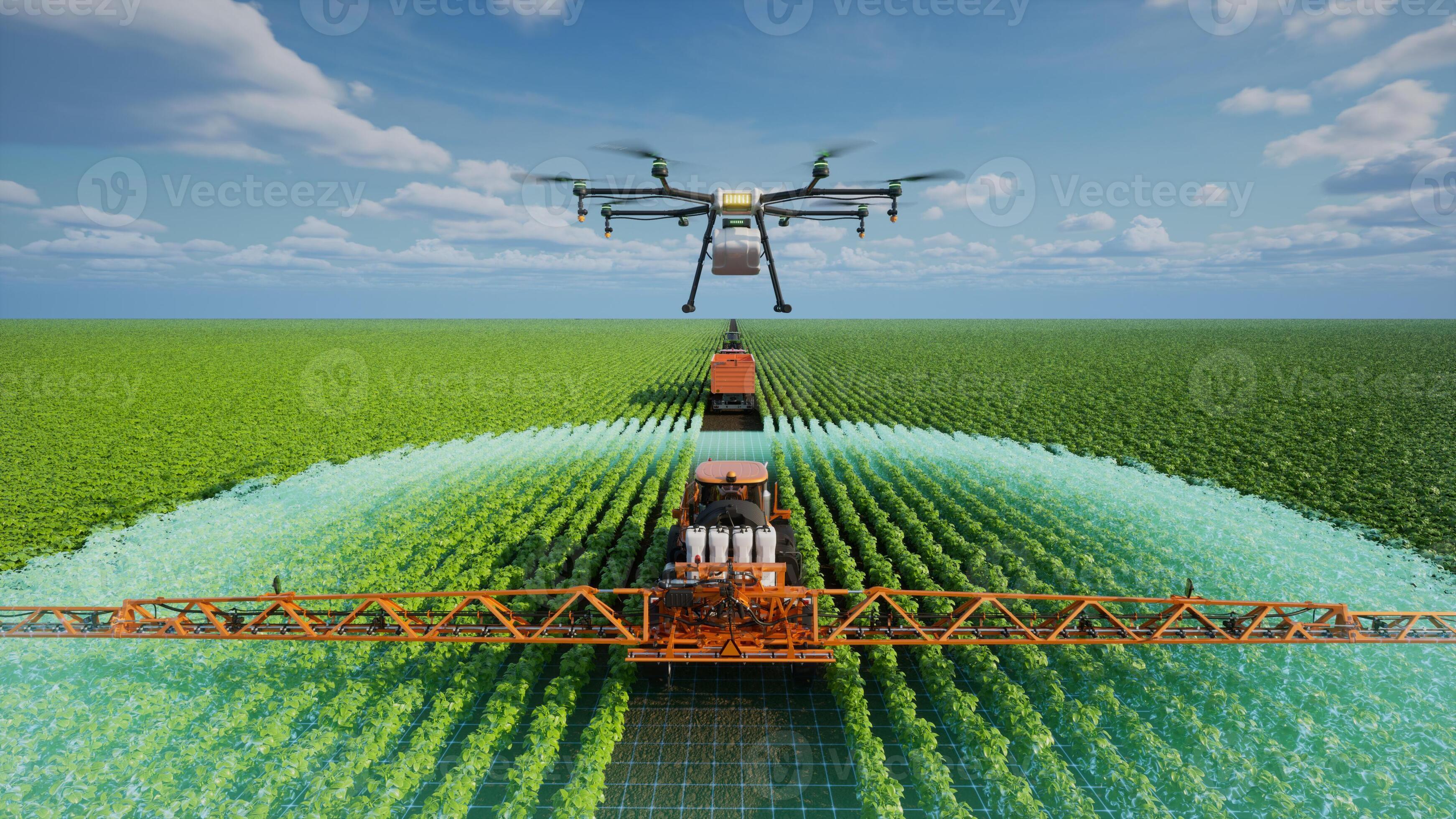 Autonomous agriculture vehicle and drone are working in agricultural plot Agriculture technology with smart farming concept 3d render 40573305 Stock Photo at Vecteezy