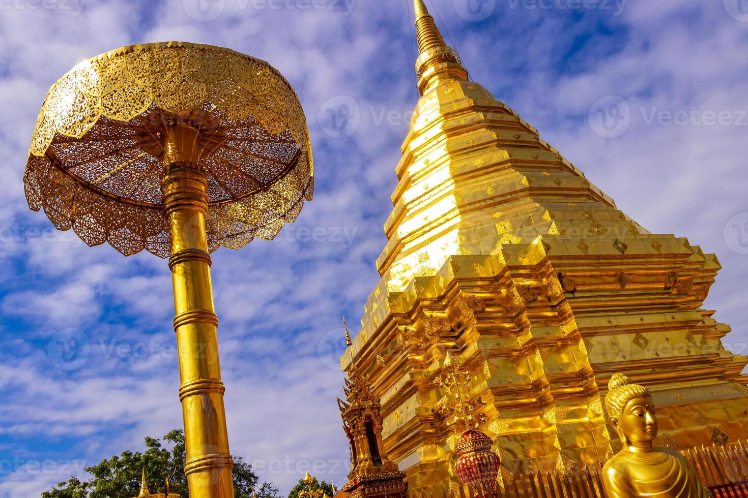 Golden Wat Phra That Doi Suthep temple temples Chiang Mai Thailand. photo