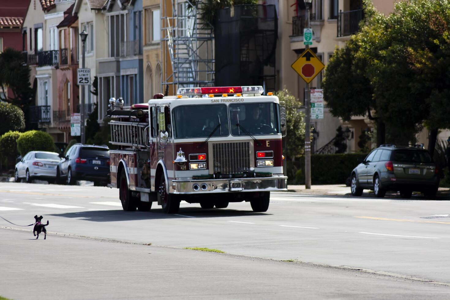 San Francisco, CA, 2014 - Firetruck Going to Call With Flashing Lights photo