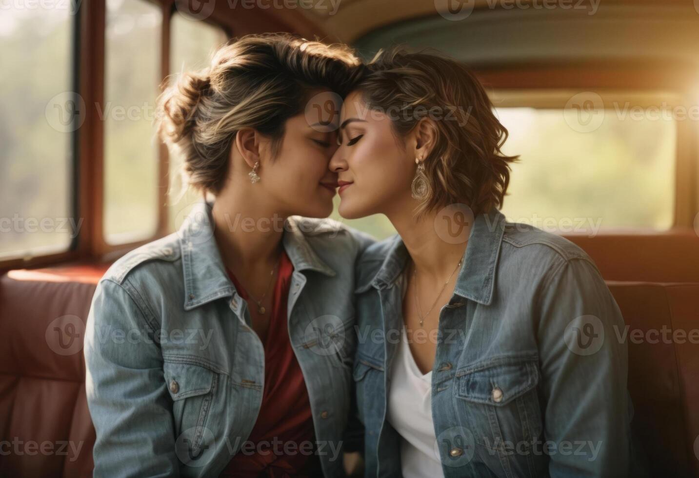 ai generado dos lgbt mujer son besos cada otro y compartiendo un apasionado y íntimo momento foto