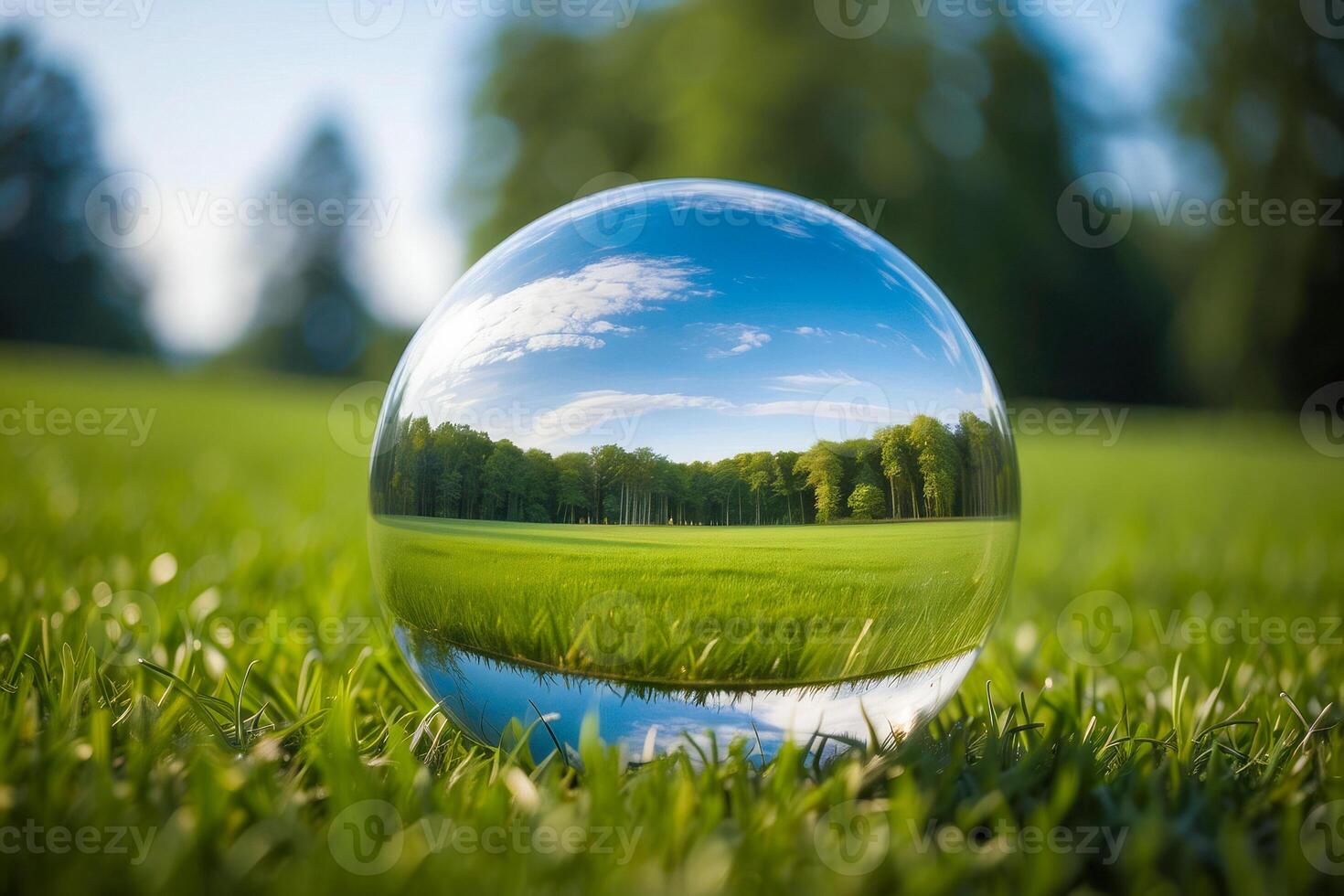 ai generado vaso esfera con bosque reflejado en eso como un tierra conservación concepto foto