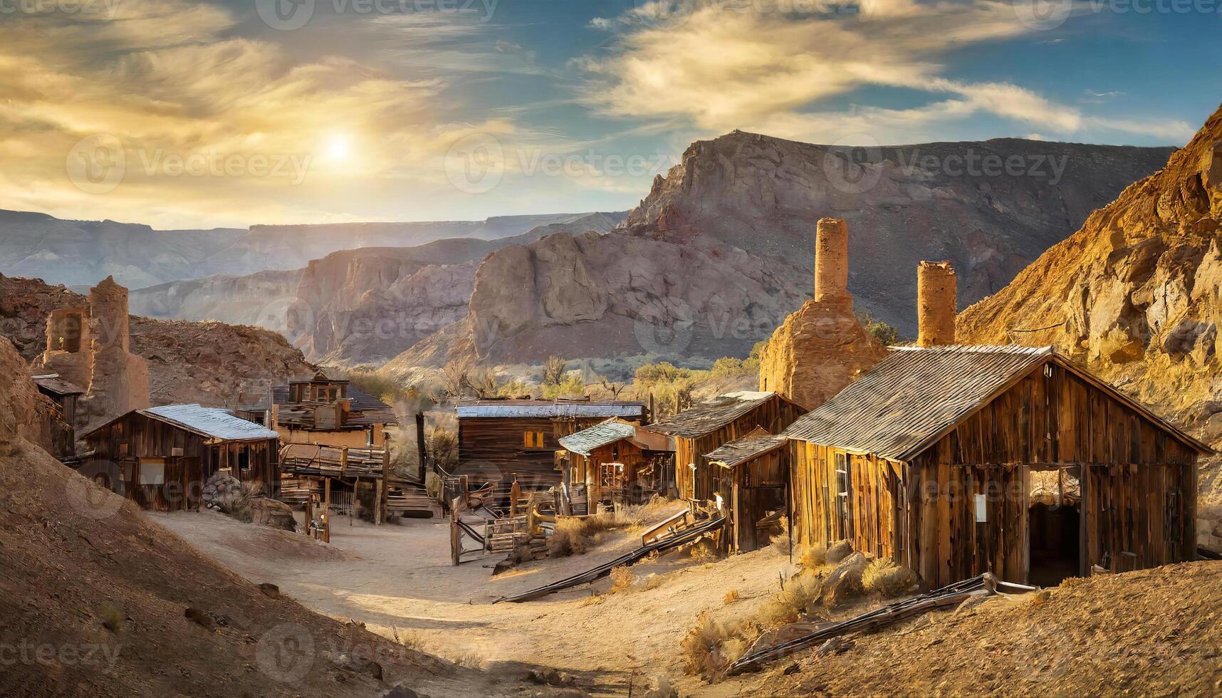 AI generated Goldmine village in the US. Arizona and Utah, scene for western movie photo