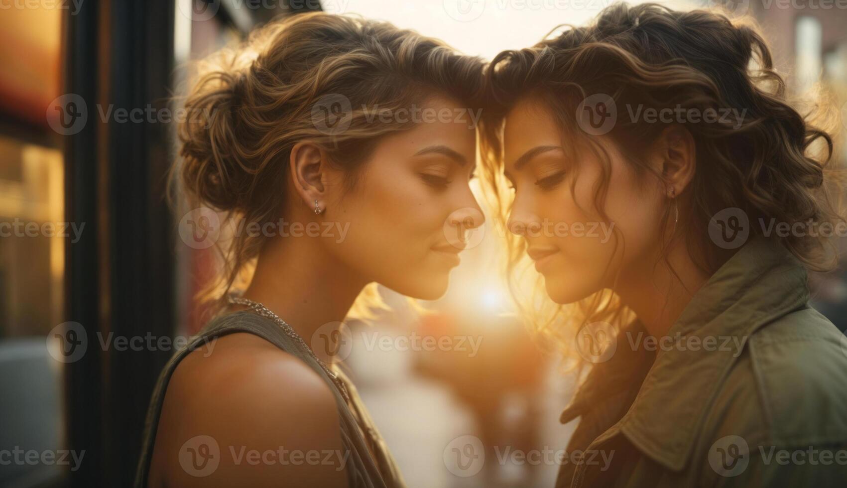AI generated Two lgbt women are kissing each other and sharing a passionate and intimate moment photo