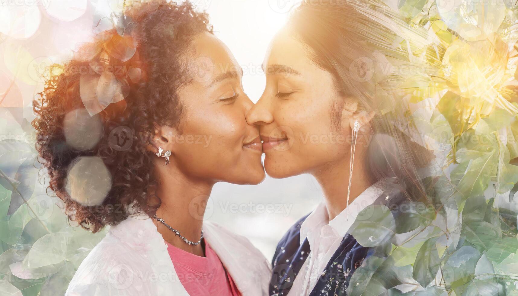 AI generated Two lgbt women are kissing each other and sharing a passionate and intimate moment photo