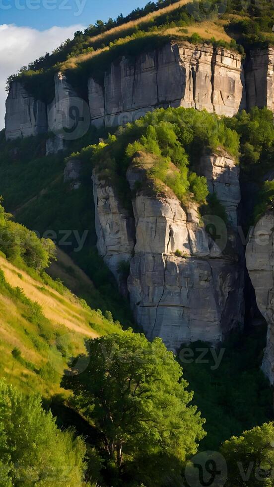 AI generated Epic Escarpments  Steep Cliff Faces Carved by Nature photo