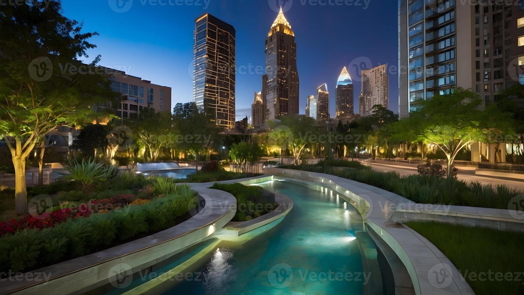 AI generated Urban Oasis  Tranquil Park Amidst Bustling Cityscape photo