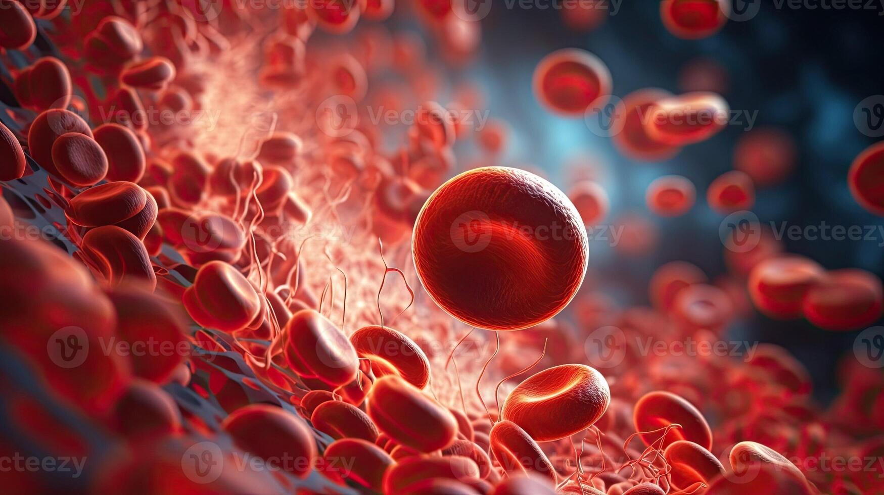 AI generated Blood cell flowing in artery. Health care human anatomy, scientific macro illustration. Genetic medicine research. Vascular system, AI Generated photo