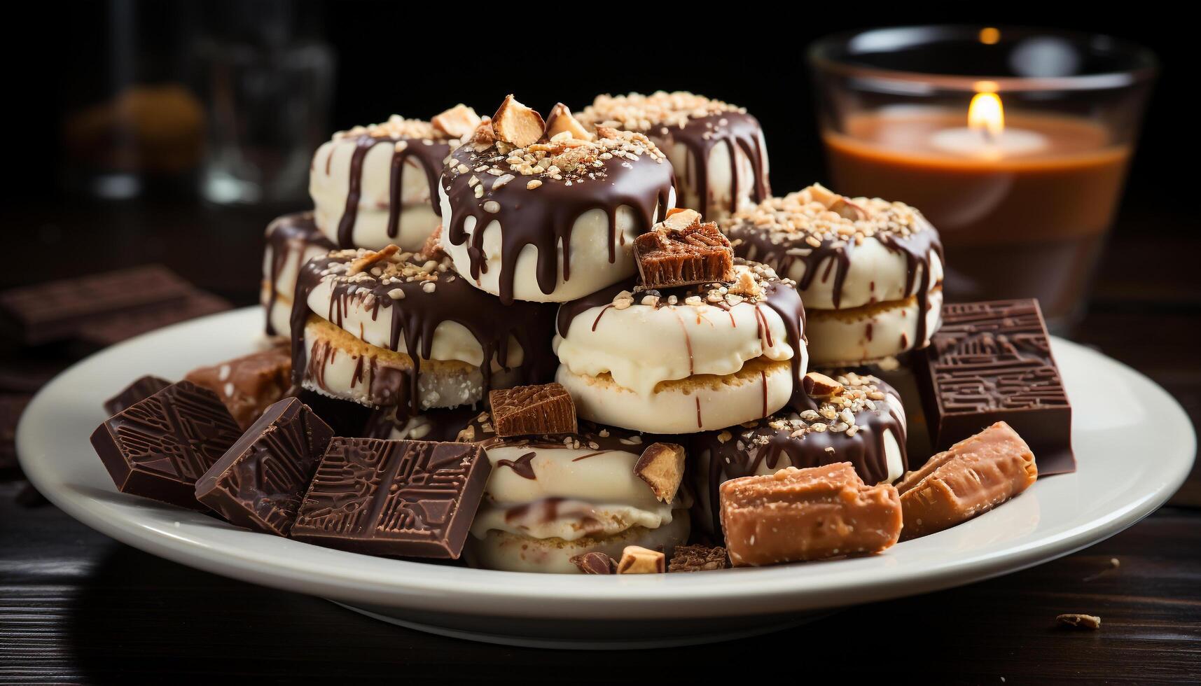 AI generated Indulgent gourmet dessert  dark chocolate fudge on a small plate generated by AI photo