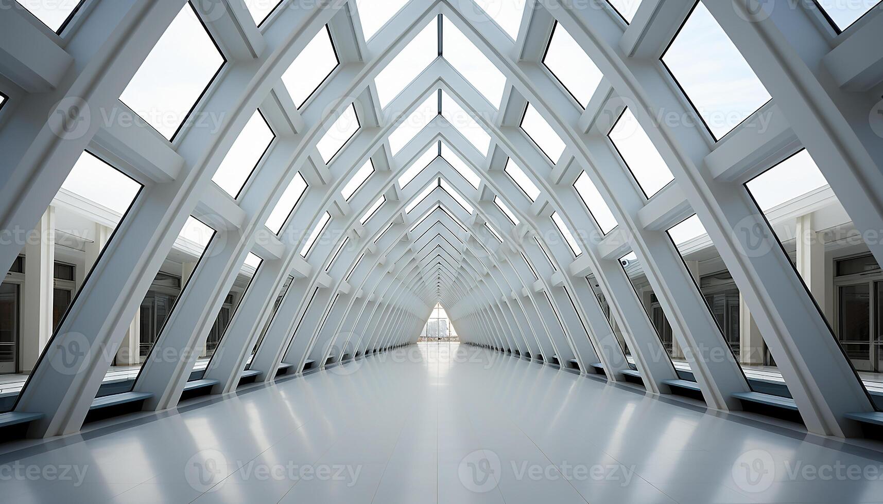 AI generated Futuristic corridor, modern design, empty, with bright blue reflection generated by AI photo