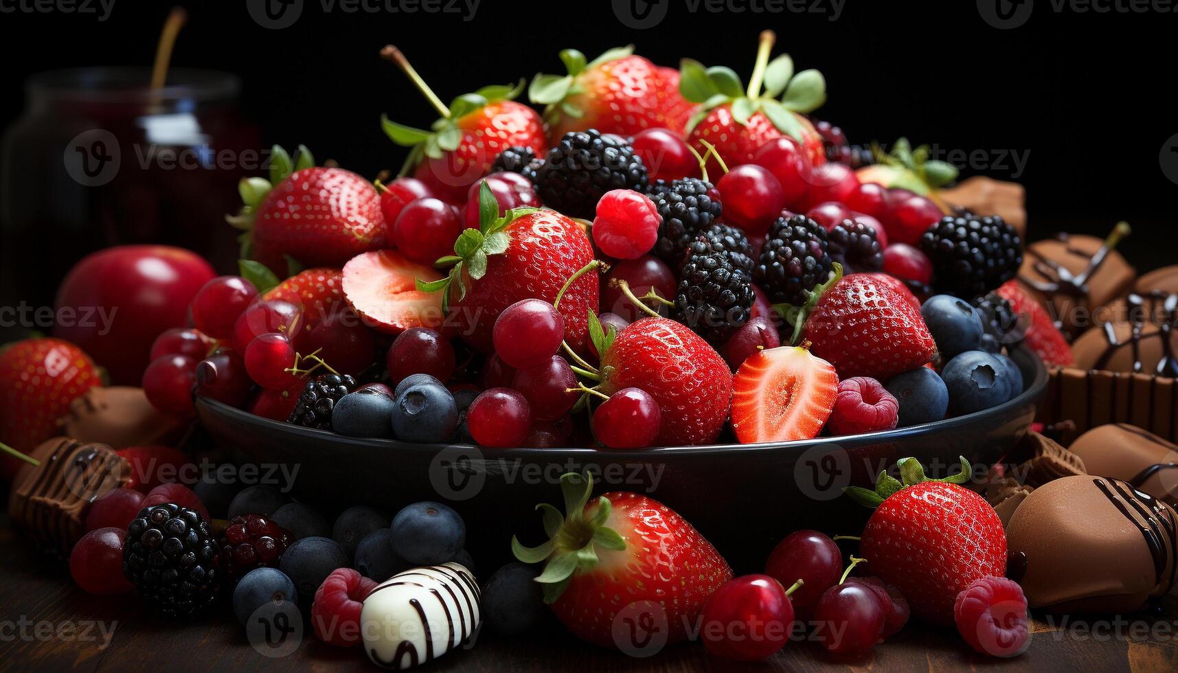 AI generated Freshness and sweetness in a bowl of healthy, organic berries generated by AI photo