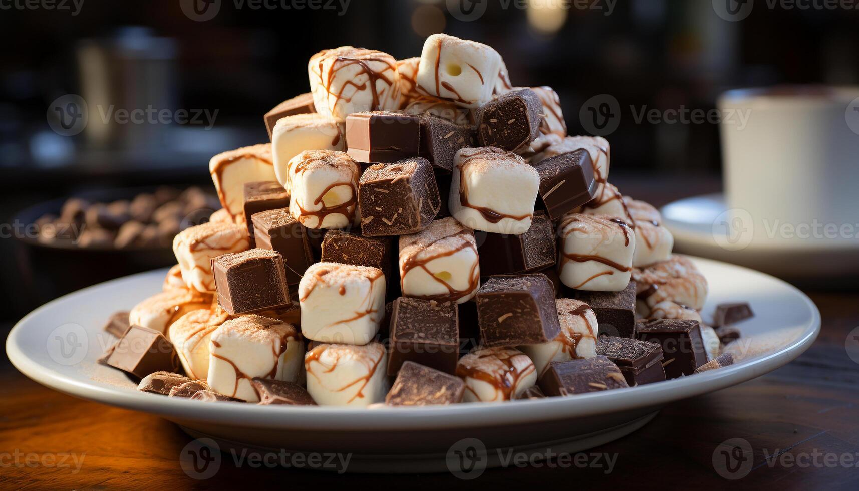 AI generated Indulgent gourmet dessert  homemade dark chocolate fudge on a plate generated by AI photo