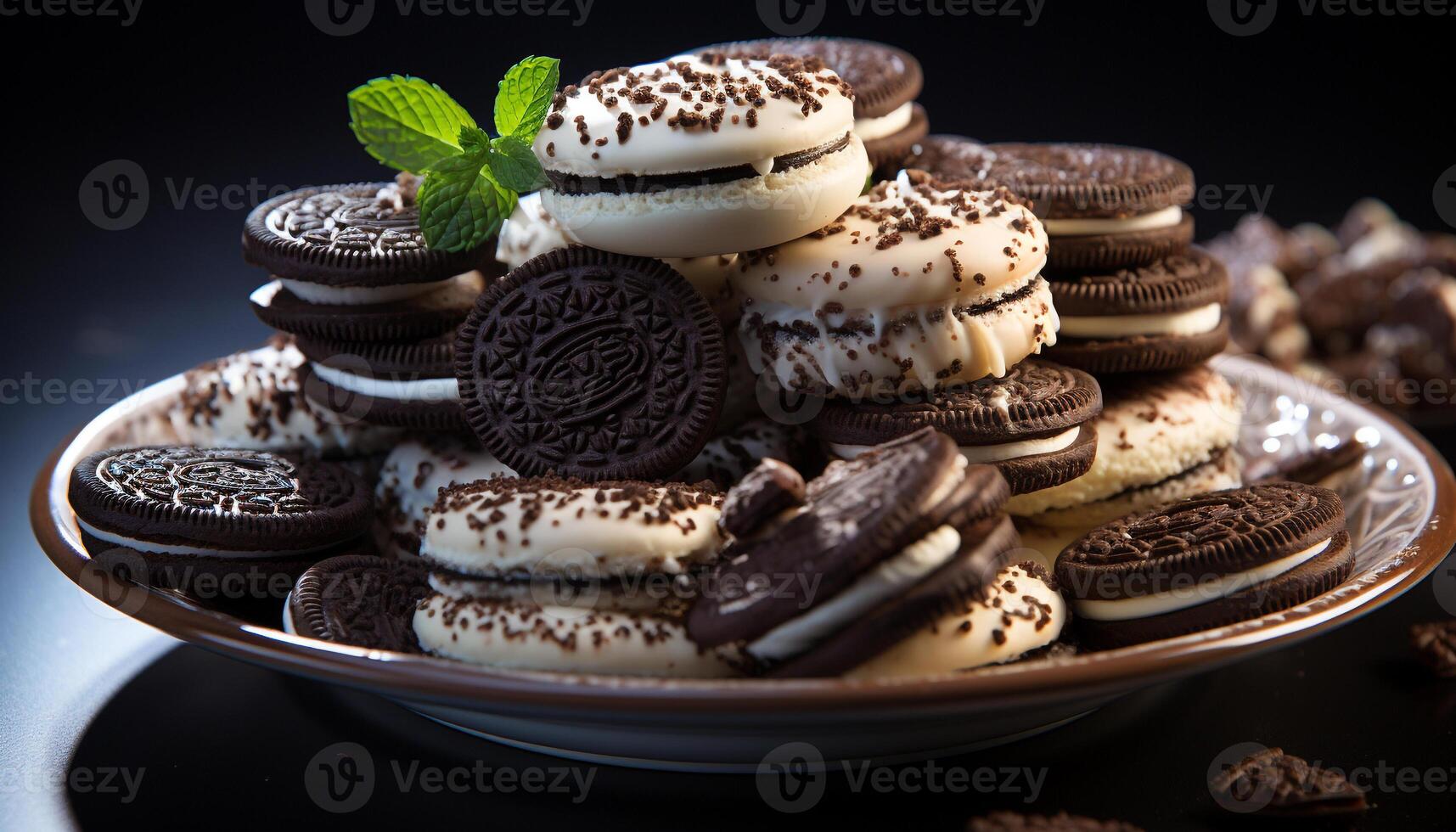 ai generado indulgente hecho en casa chocolate chip Galleta apilar en rústico de madera mesa generado por ai foto