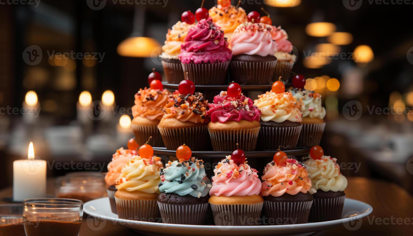 AI generated Cupcake dessert, sweet food, baked gourmet chocolate decoration celebration indulgence generated by AI photo