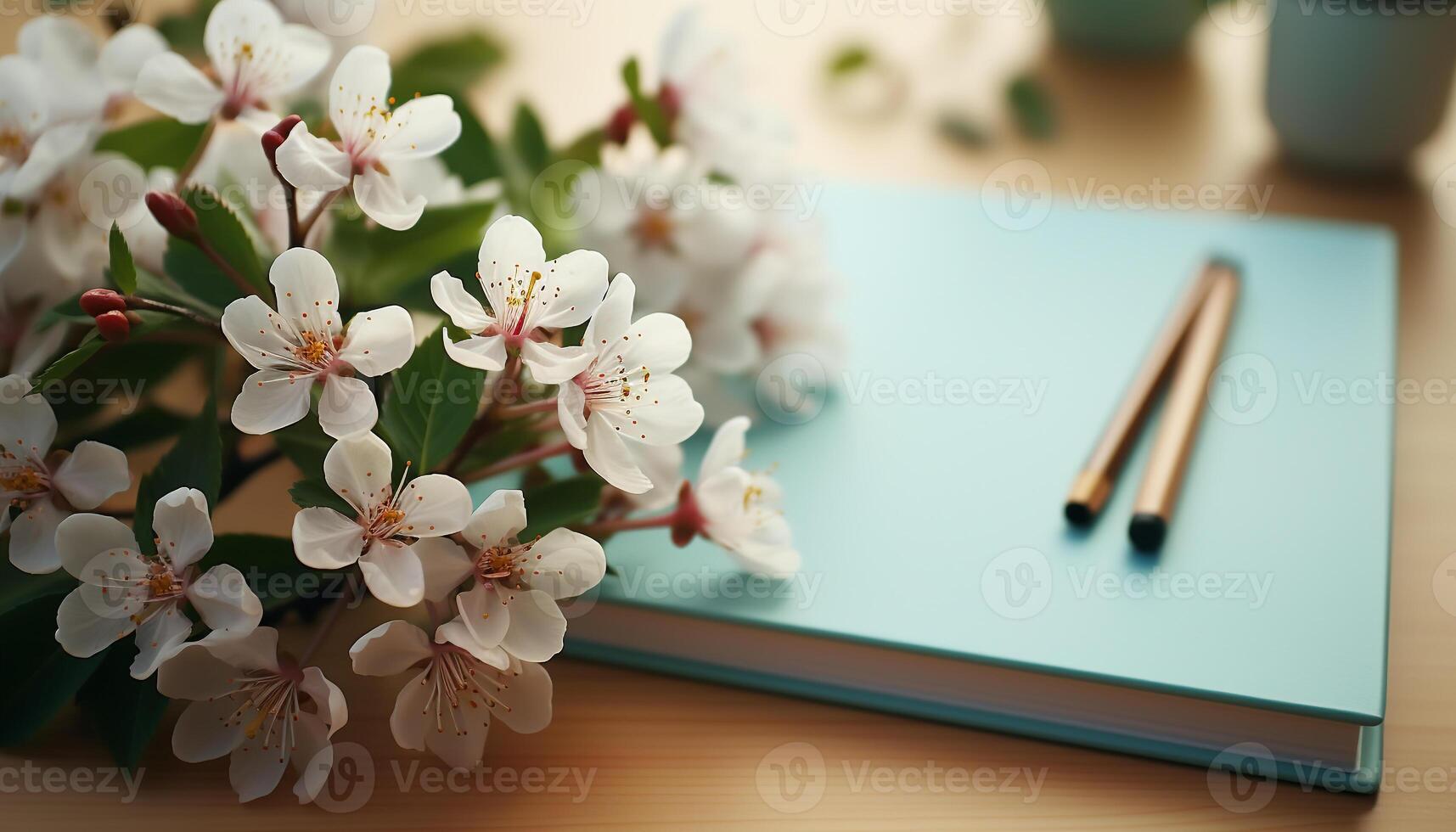 AI generated Freshness of springtime in a single flower on a wooden table generated by AI photo