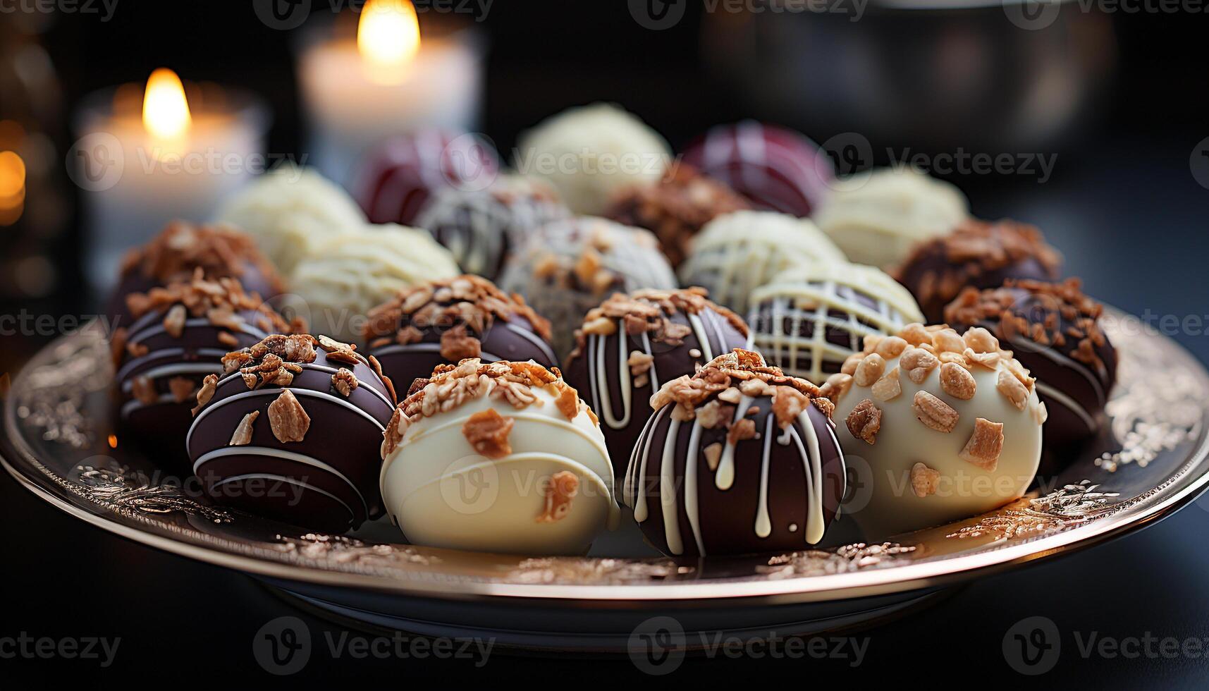 AI generated Indulgent gourmet dessert  dark chocolate truffle on a small plate generated by AI photo