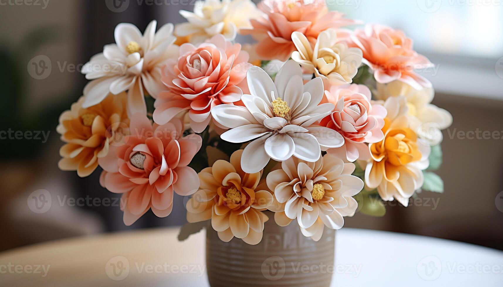 AI generated A fresh bouquet of flowers brings elegance and romance indoors generated by AI photo