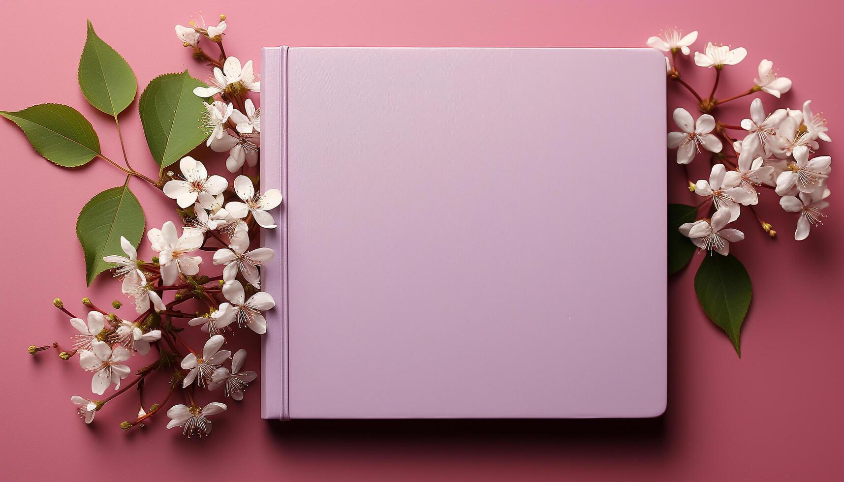 AI generated Fresh pink cherry blossom on wooden table, beauty in nature generated by AI photo