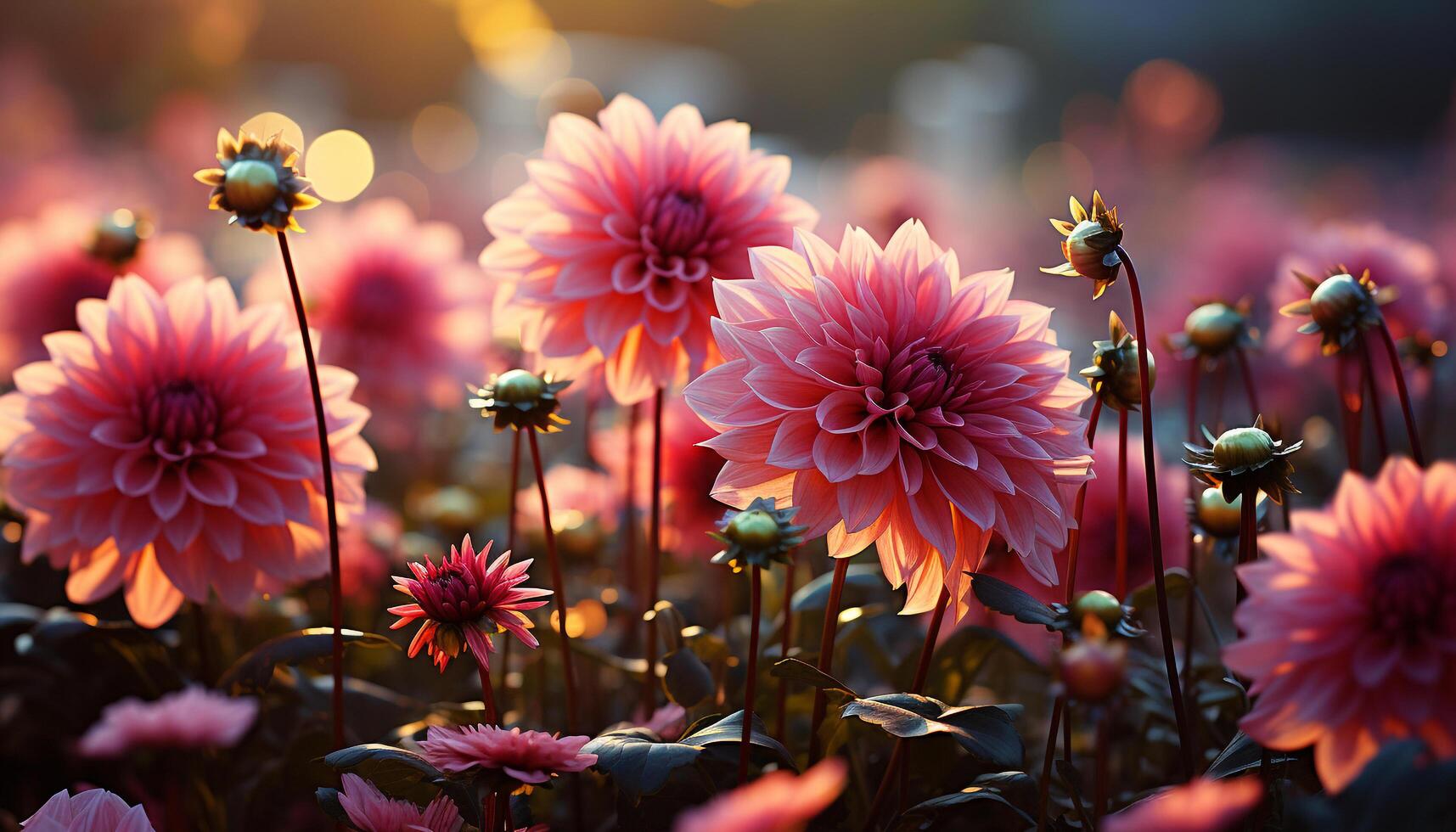 AI generated Vibrant flowers blossom in nature beauty, a colorful meadow generated by AI photo