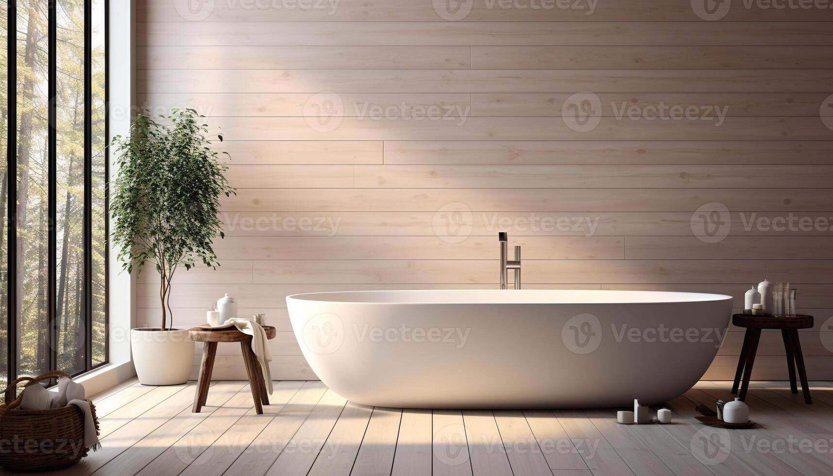 AI generated Modern, elegant apartment with luxurious bathtub, clean and comfortable generated by AI photo