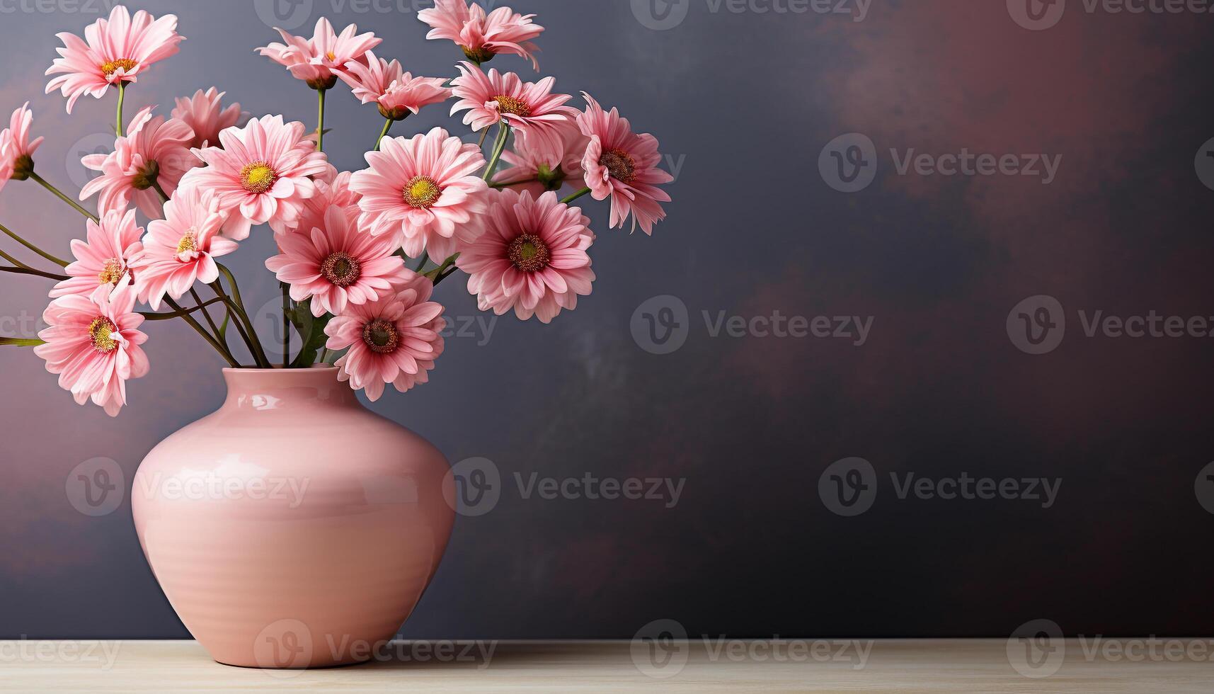 AI generated A beautiful bouquet of pink and purple flowers on a table generated by AI photo