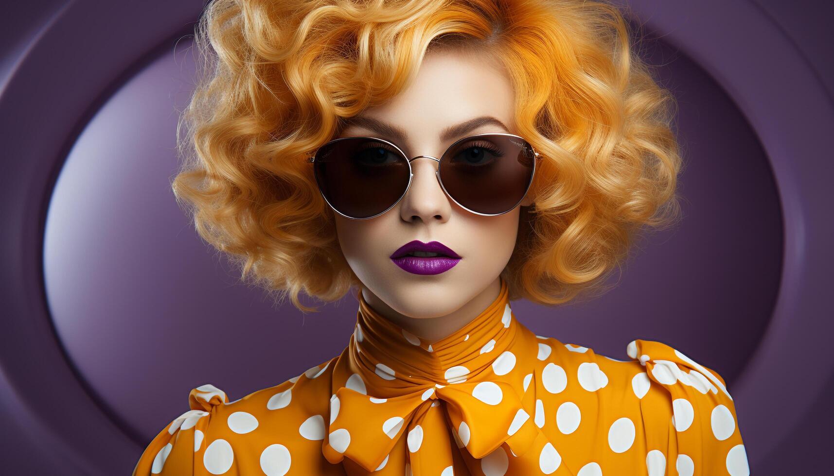 AI generated Fashion model with blond curly hair and sunglasses, looking glamorous generated by AI photo