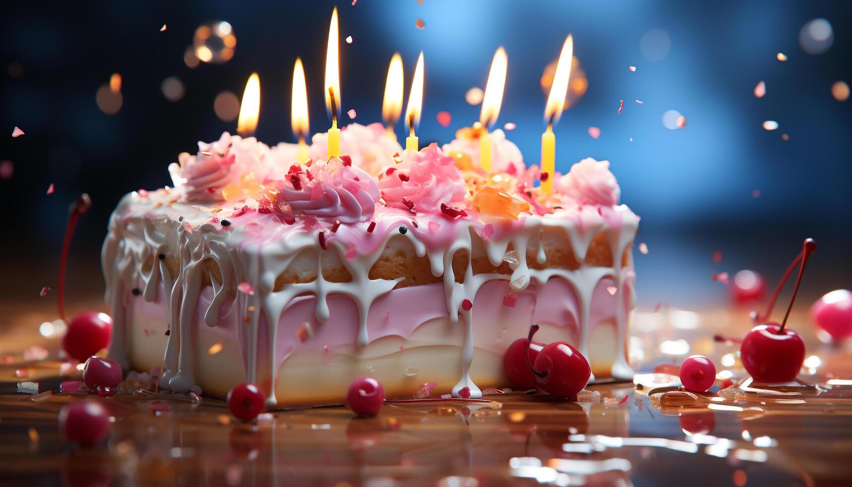 AI generated Birthday cake with candles, chocolate icing, and colorful decorations generated by AI photo
