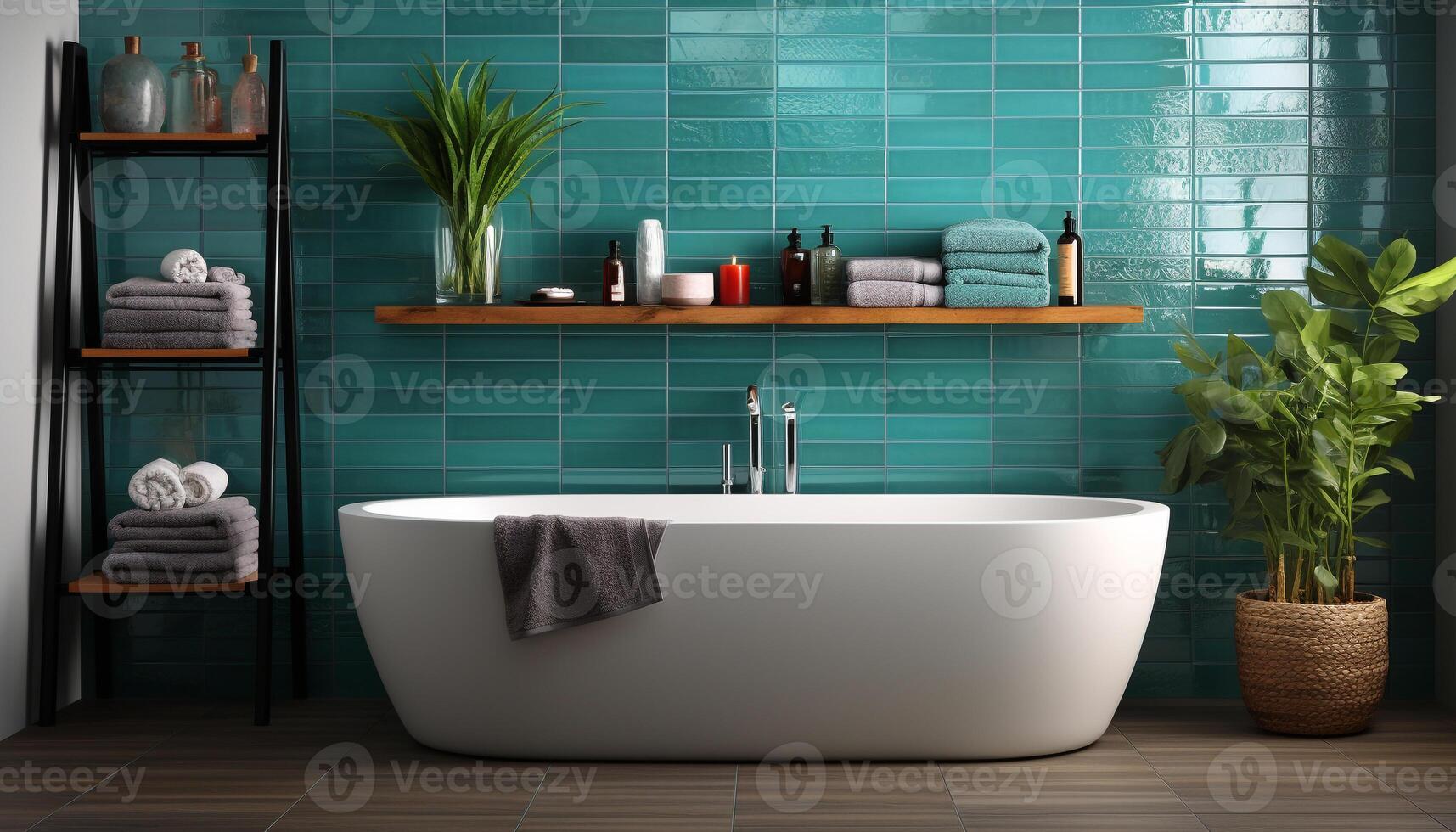 AI generated Modern domestic bathroom with clean bathtub, elegant sink, and comfortable shower generated by AI photo