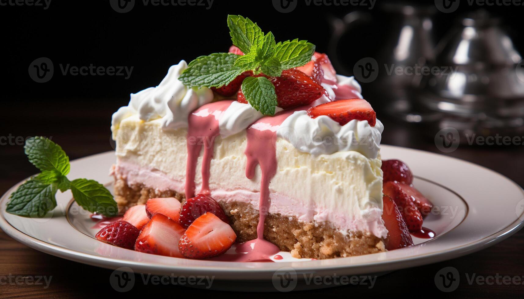 AI generated Homemade gourmet dessert fresh fruit, sweet pie, whipped cream generated by AI photo